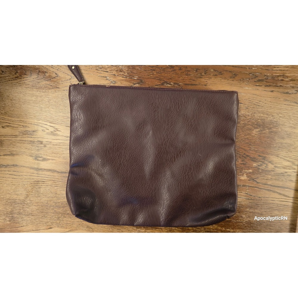 Free People Clutch Bag Womens OS Plum Burgundy Vegan Leather Geometric Lining